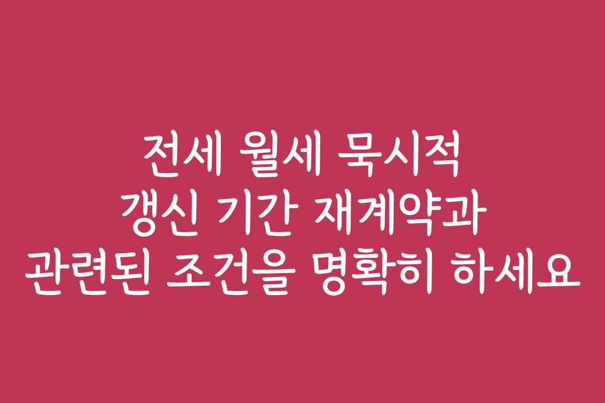 전세 월세 묵시적 갱신 기간 재계약과 관련된 조건을 명확히 하세요