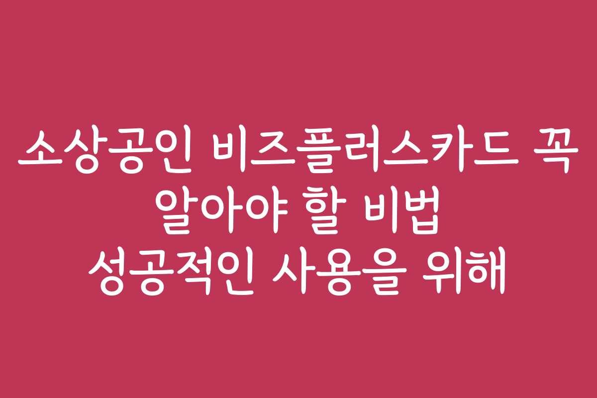 소상공인 비즈플러스카드 꼭 알아야 할 비법 성공적인 사용을 위해