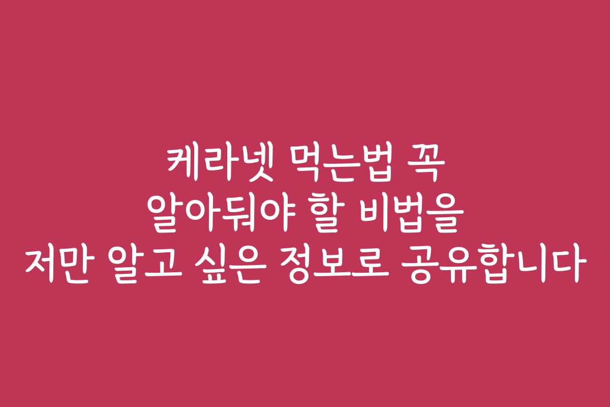 케라넷 먹는법 꼭 알아둬야 할 비법을 저만 알고 싶은 정보로 공유합니다