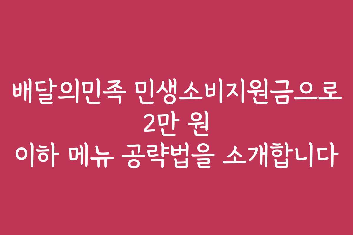 배달의민족 민생소비지원금으로 2만 원 이하 메뉴 공략법을 소개합니다