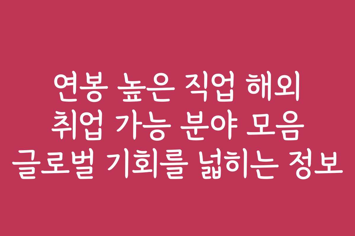 연봉 높은 직업 해외 취업 가능 분야 모음 글로벌 기회를 넓히는 정보