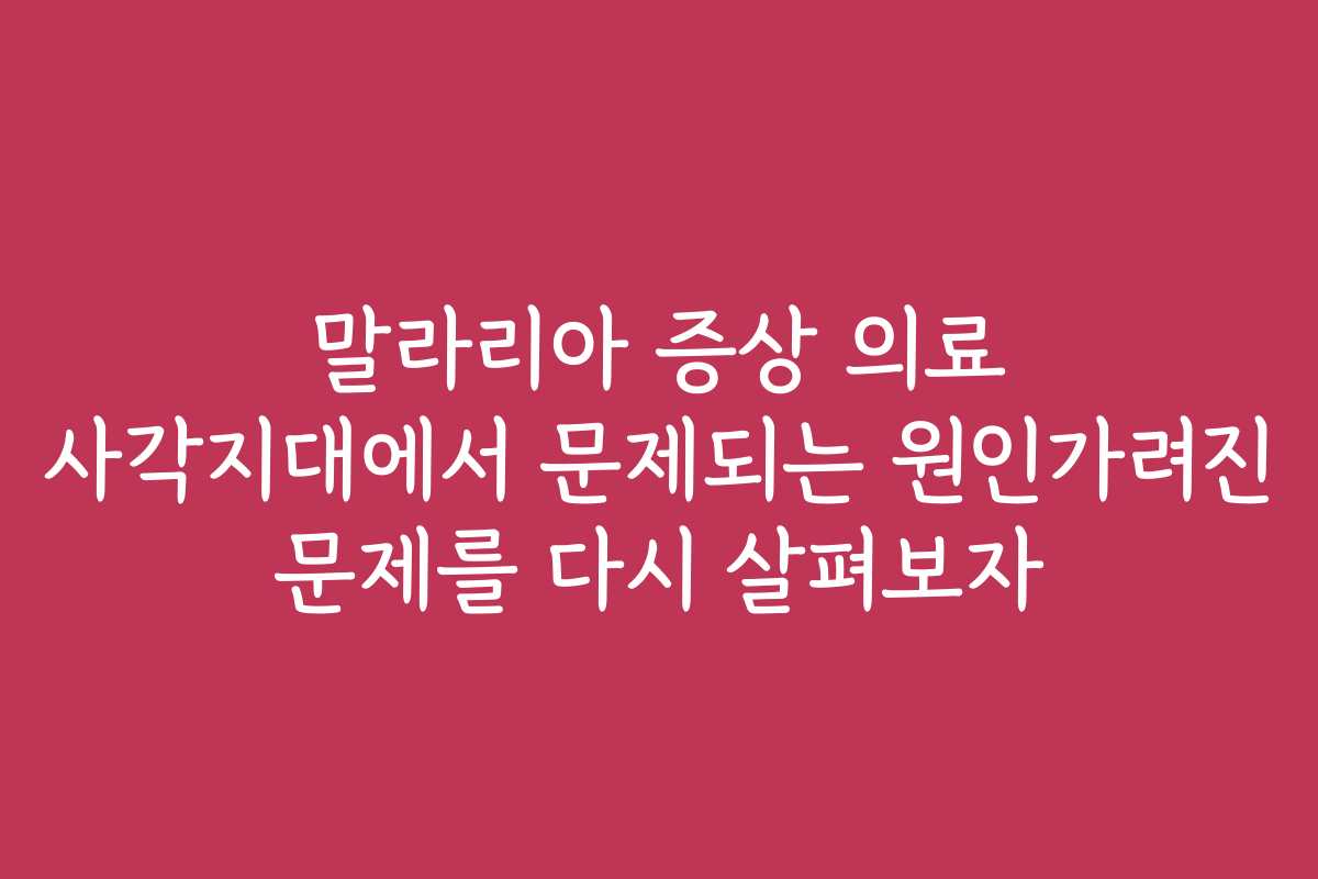 말라리아 증상 의료 사각지대에서 문제되는 원인가려진 문제를 다시 살펴보자