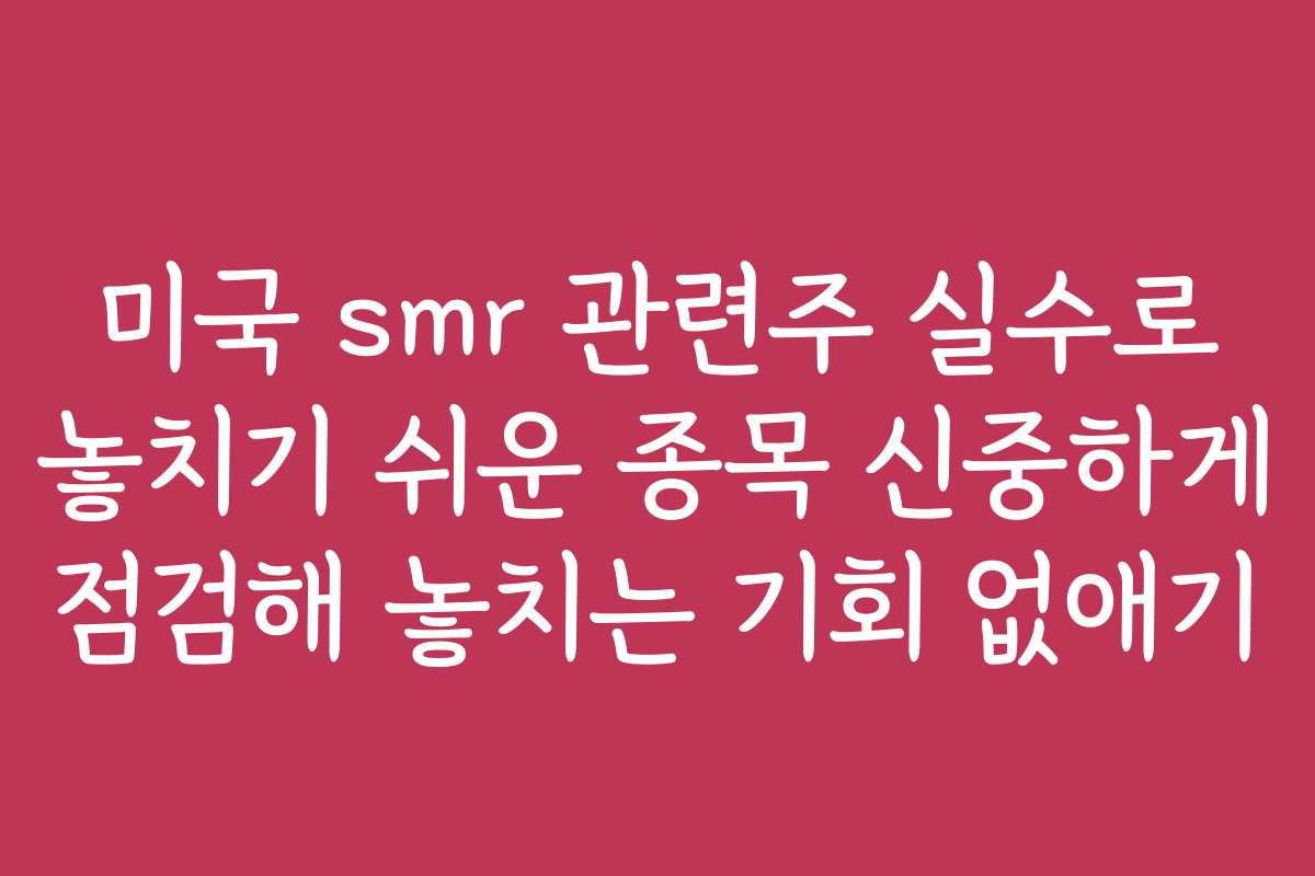 미국 smr 관련주 실수로 놓치기 쉬운 종목 신중하게 점검해 놓치는 기회 없애기