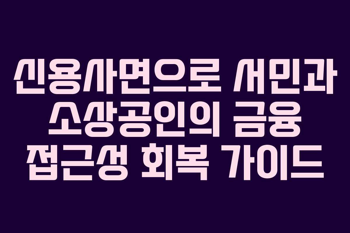 신용사면으로 서민과 소상공인의 금융 접근성 회복 가이드