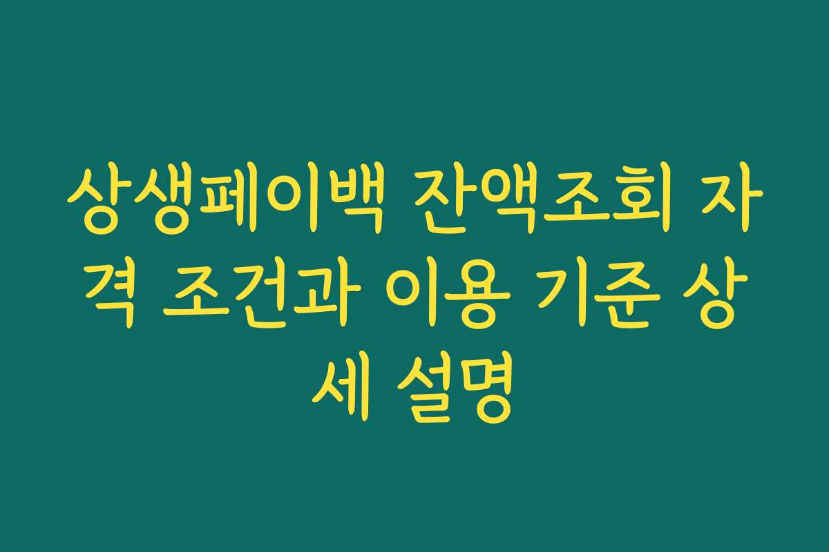 상생페이백 잔액조회 자격 조건과 이용 기준 상세 설명