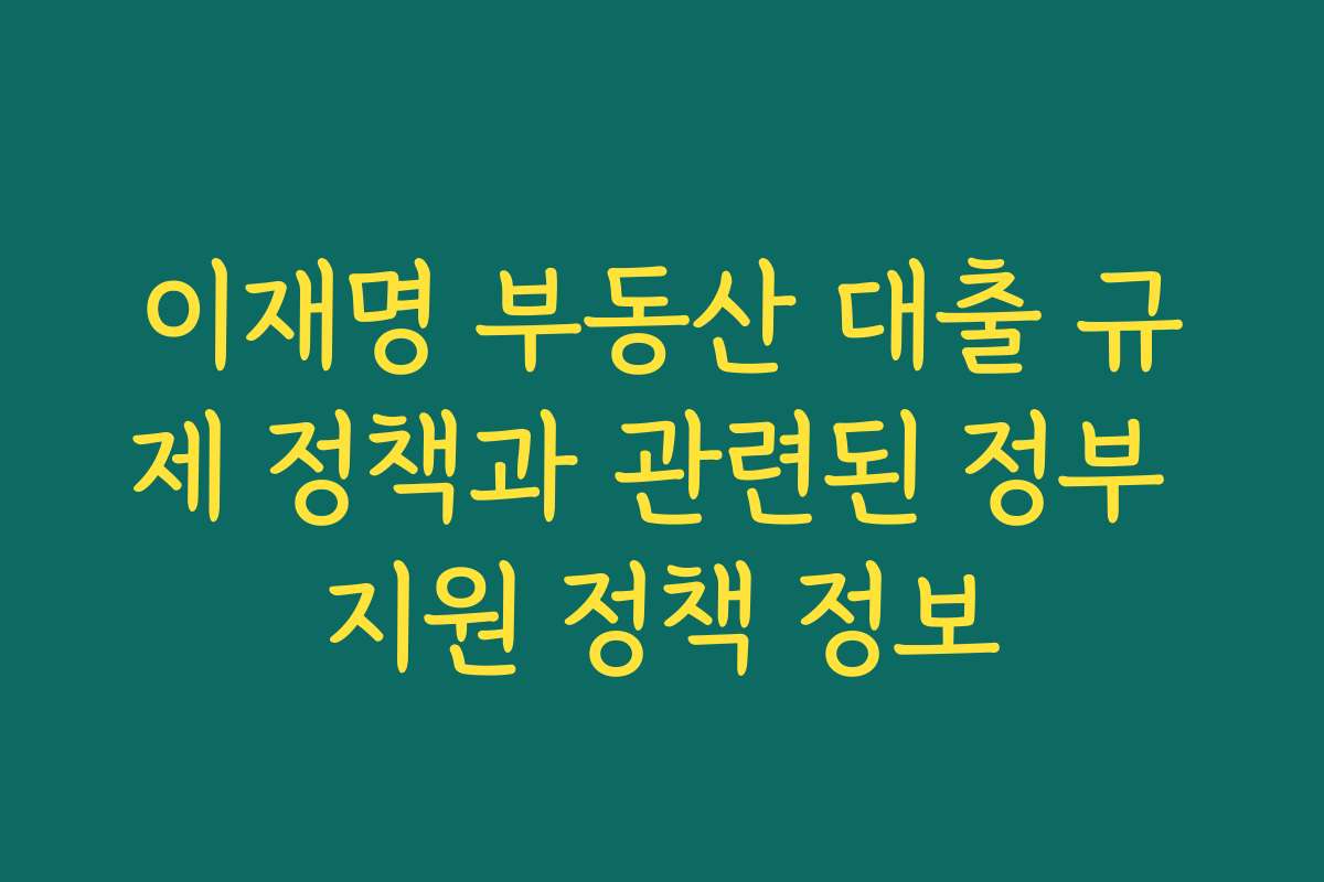 이재명 부동산 대출 규제 정책과 관련된 정부 지원 정책 정보