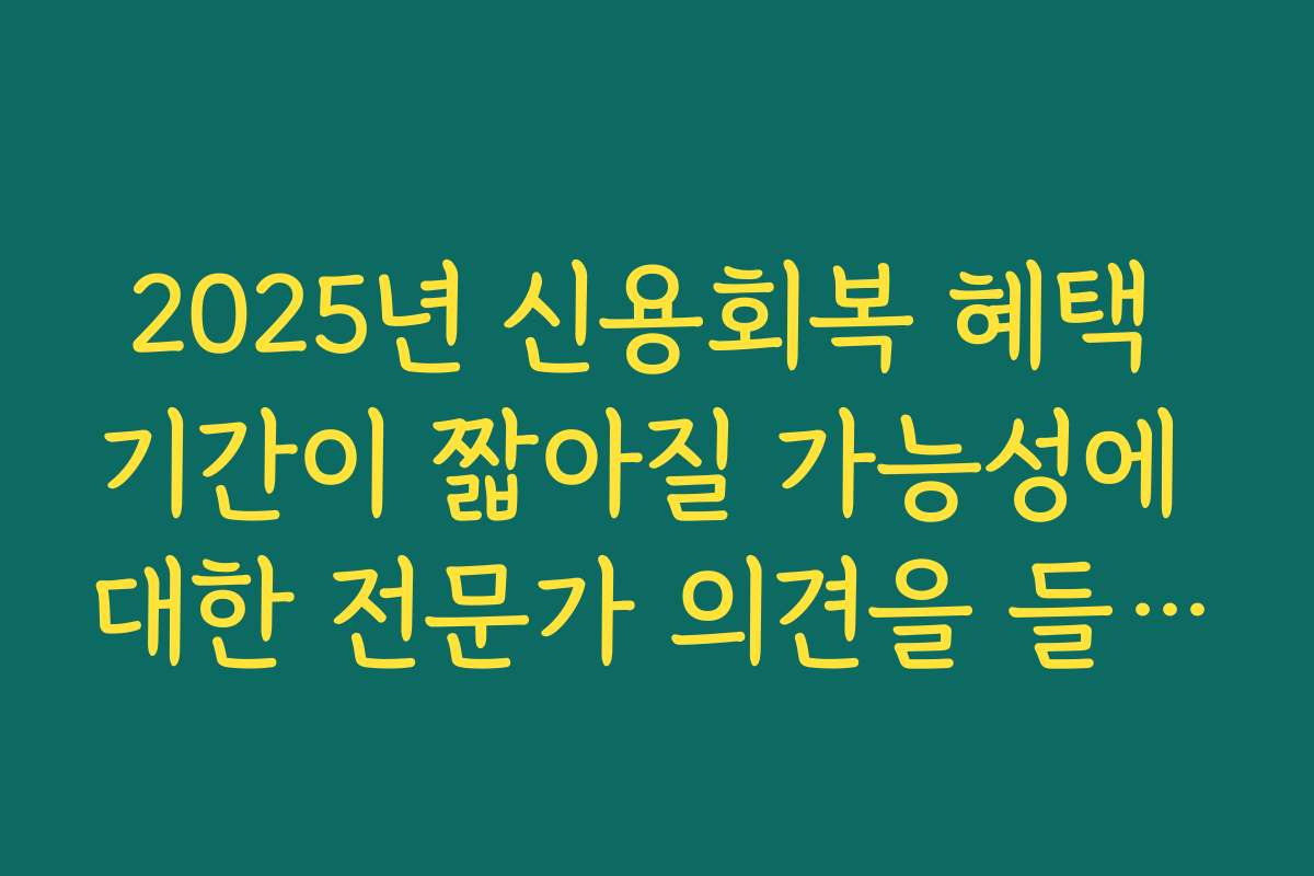2025년 신용회복 혜택 기간이 짧아질 가능성에 대한 전문가 의견을 들어보세요
