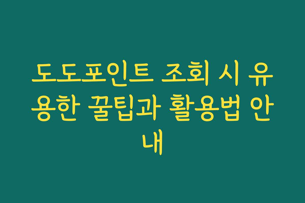 도도포인트 조회 시 유용한 꿀팁과 활용법 안내