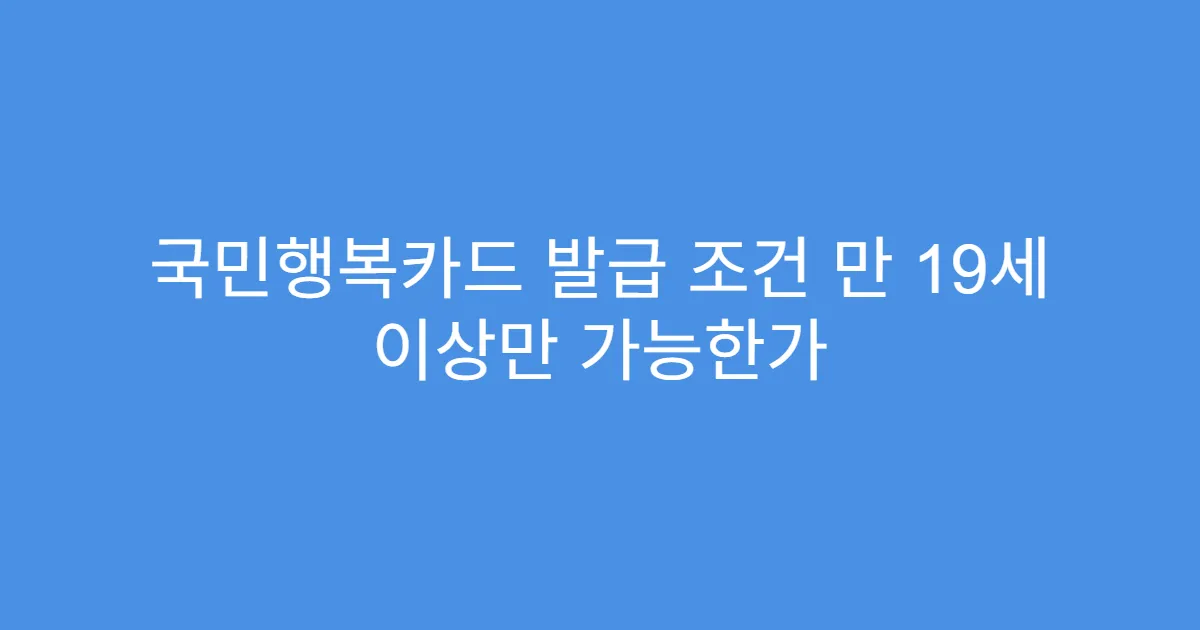 국민행복카드 발급 조건 만 19세 이상만 가능한가