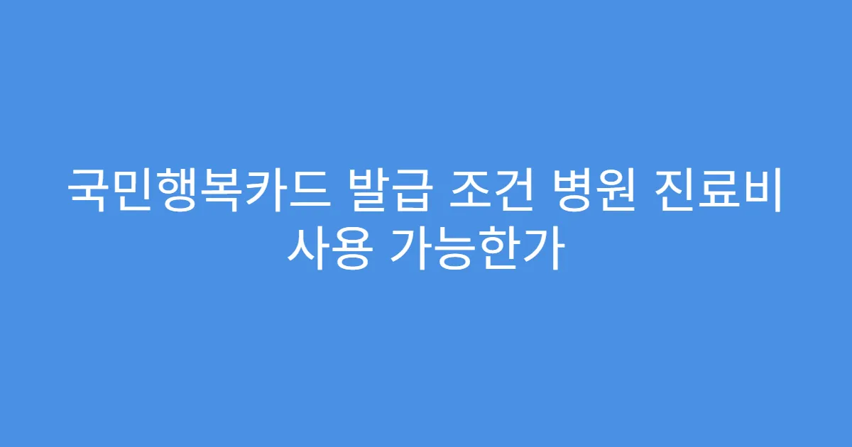 국민행복카드 발급 조건 병원 진료비 사용 가능한가