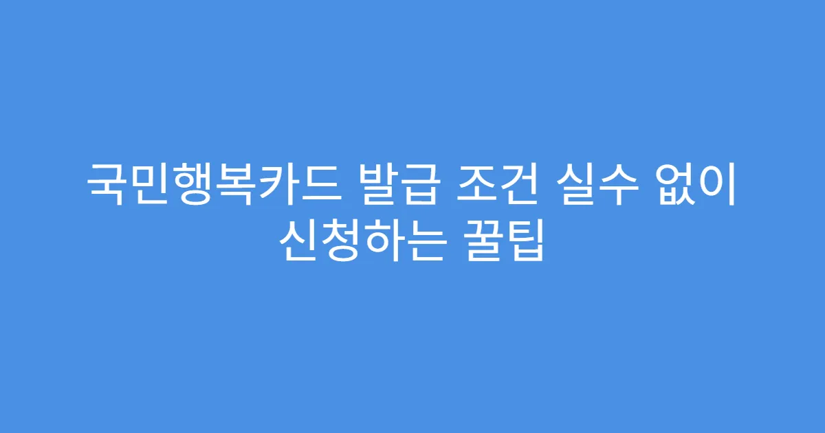 국민행복카드 발급 조건 실수 없이 신청하는 꿀팁