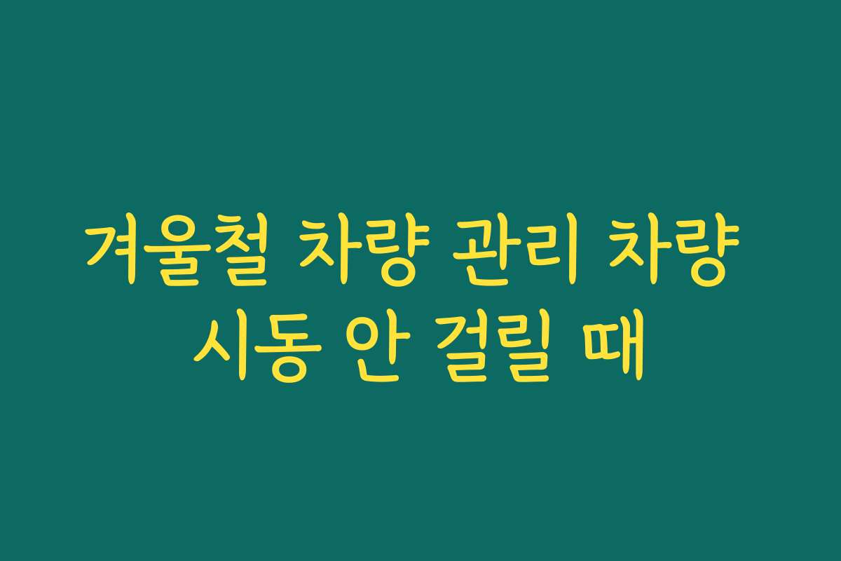 겨울철 차량 관리 차량 시동 안 걸릴 때