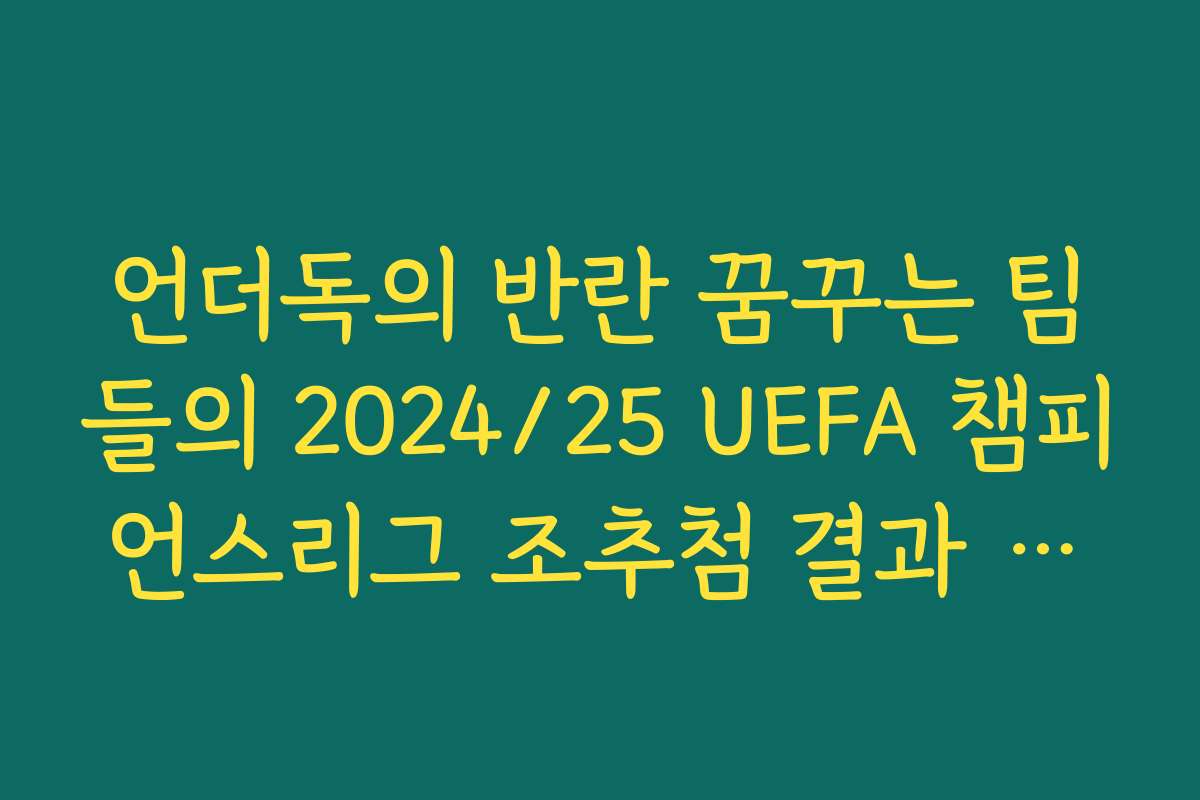 언더독의 반란 꿈꾸는 팀들의 2024/25 UEFA 챔피언스리그 조추첨 결과 성적