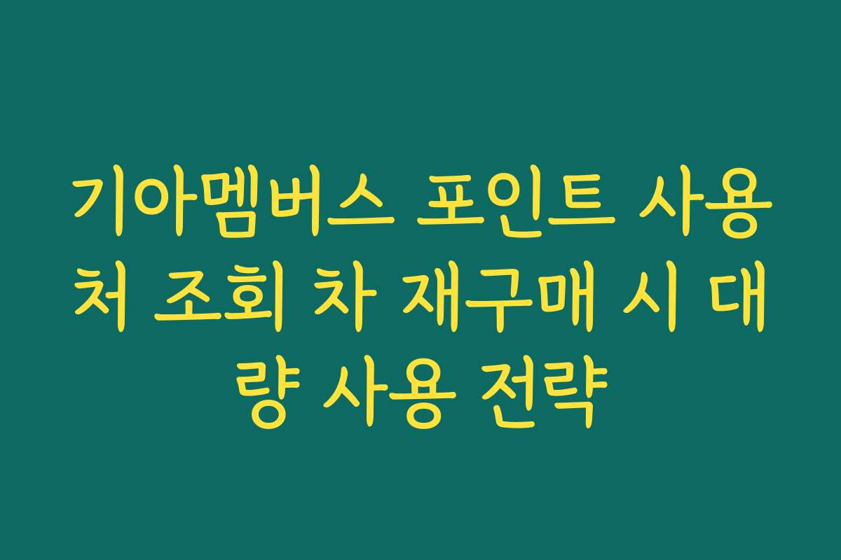 기아멤버스 포인트 사용처 조회 차 재구매 시 대량 사용 전략