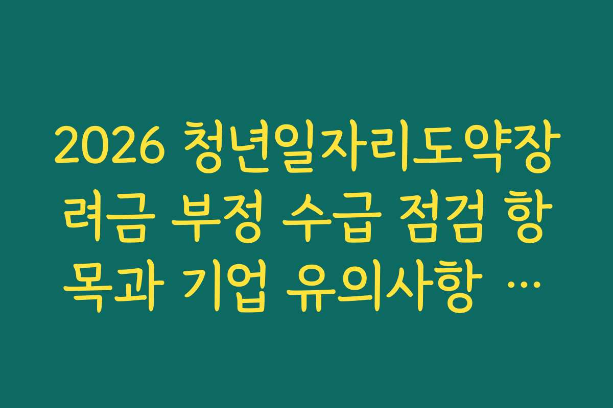 2026 청년일자리도약장려금 부정 수급 점검 항목과 기업 유의사항 안내