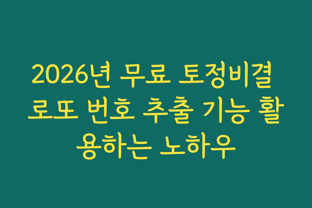 2026년 무료 토정비결 로또 번호 추출 기능 활용하는 노하우