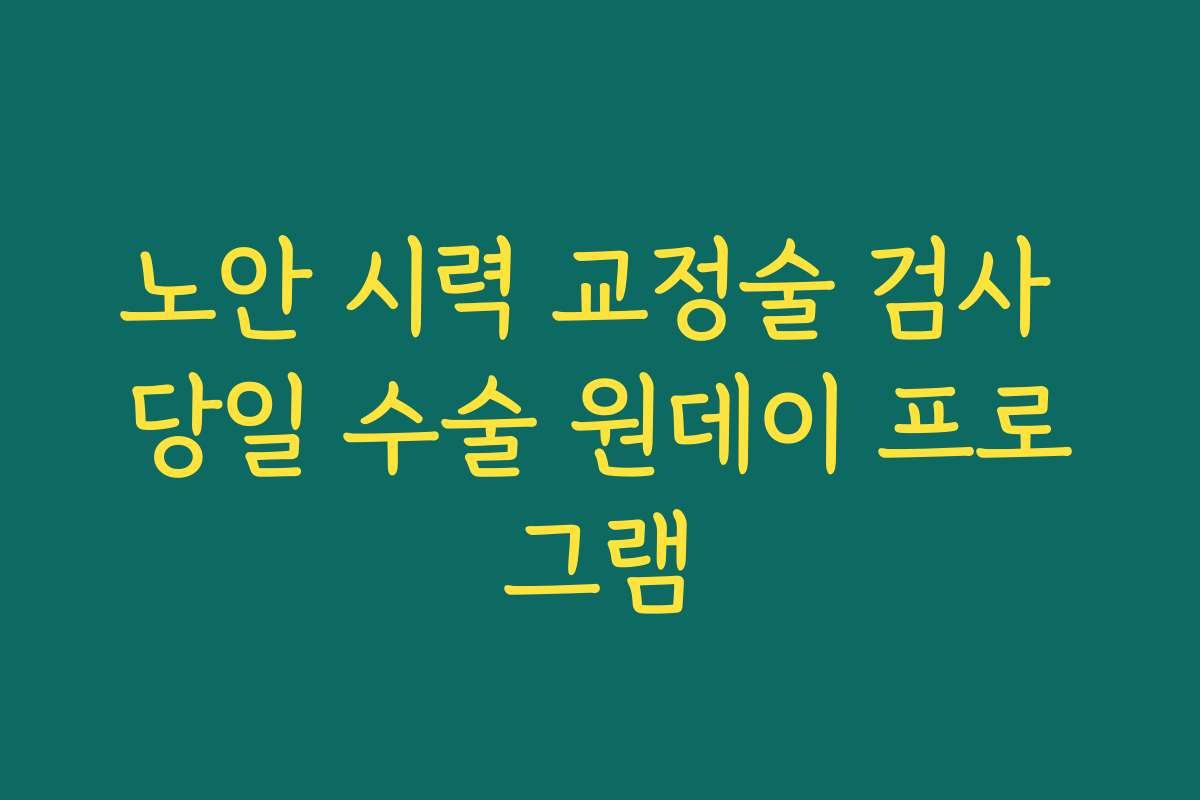 노안 시력 교정술 검사 당일 수술 원데이 프로그램