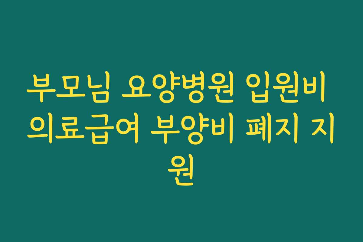 부모님 요양병원 입원비 의료급여 부양비 폐지 지원
