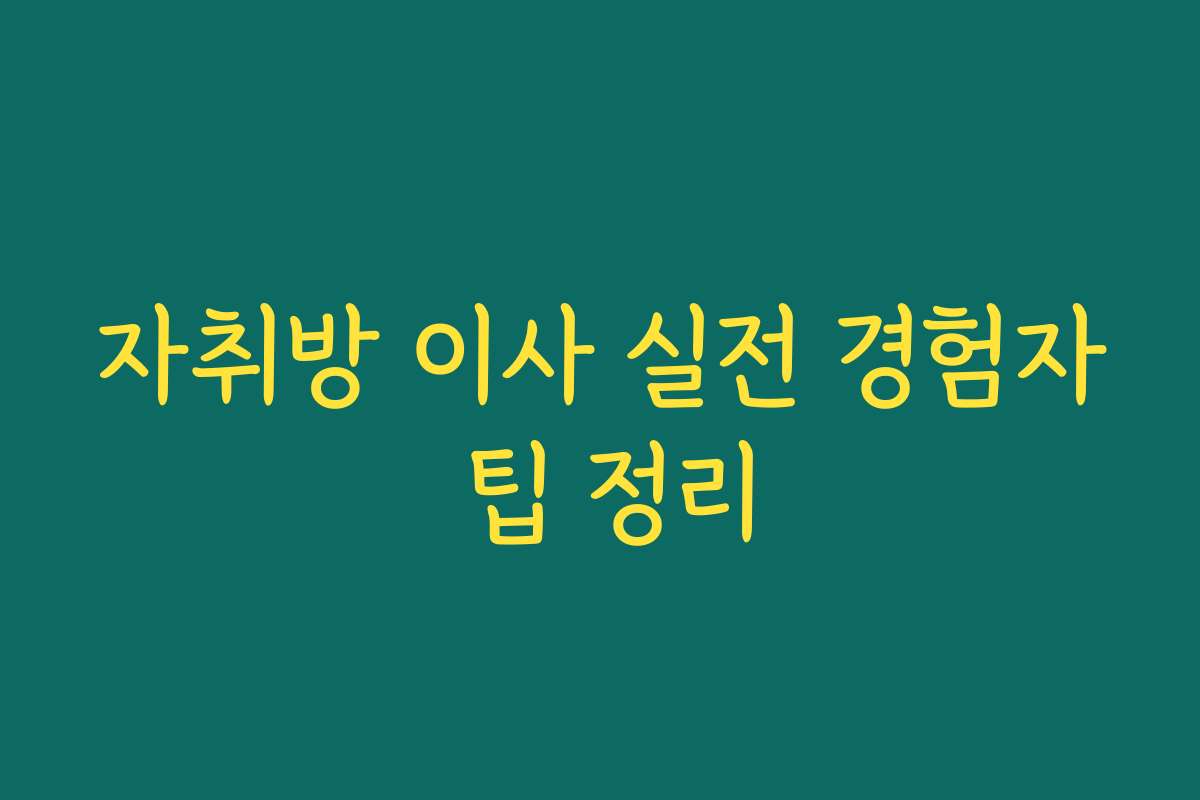 자취방 이사 실전 경험자 팁 정리