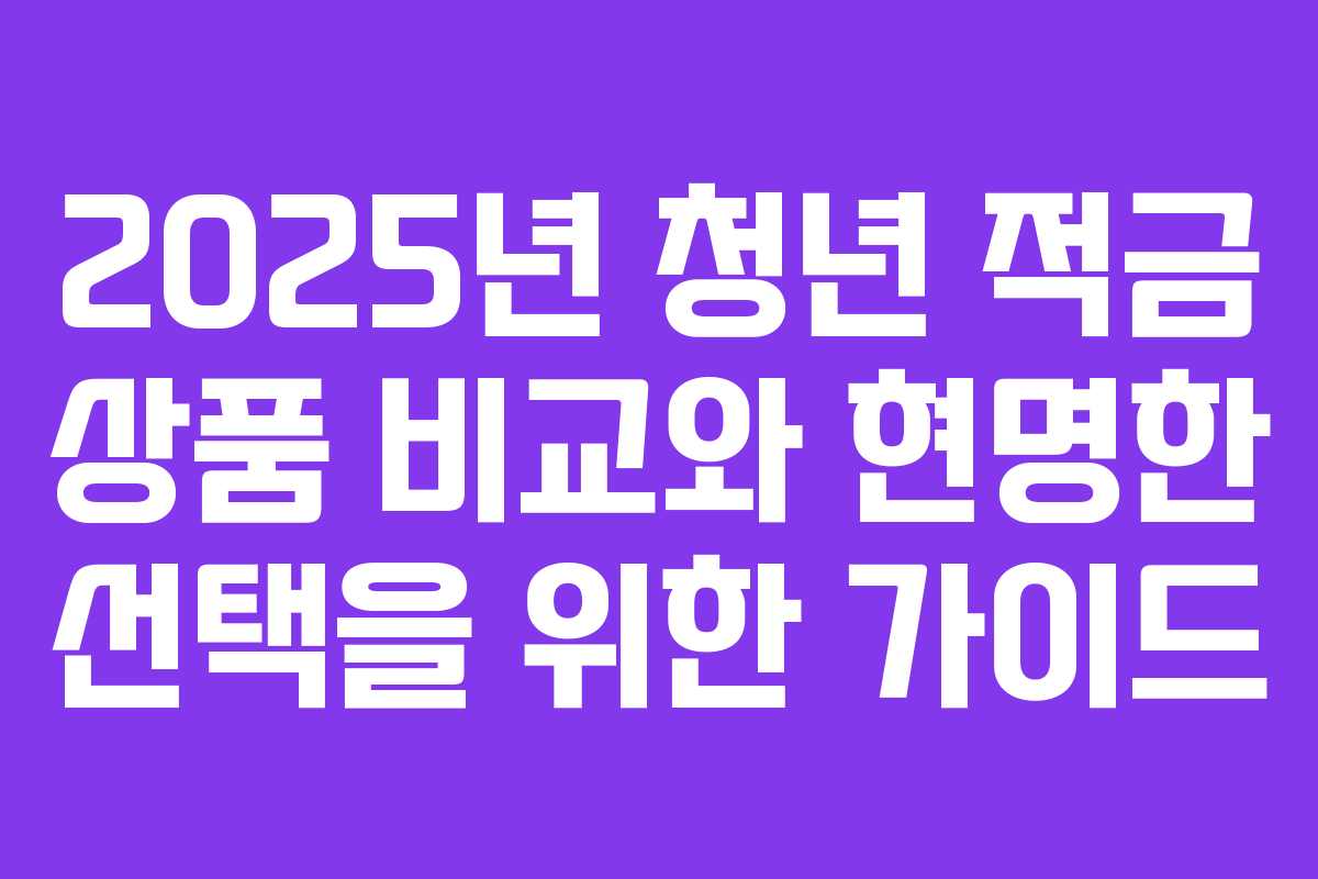 2025년 청년 적금 상품 비교와 현명한 선택을 위한 가이드