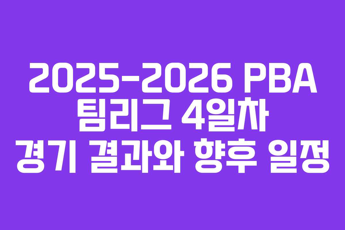 2025-2026 PBA 팀리그 4일차 경기 결과와 향후 일정
