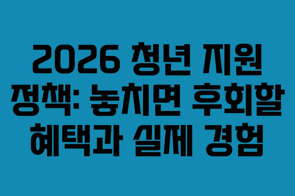 2026 청년 지원 정책: 놓치면 후회할 혜택과 실제 경험