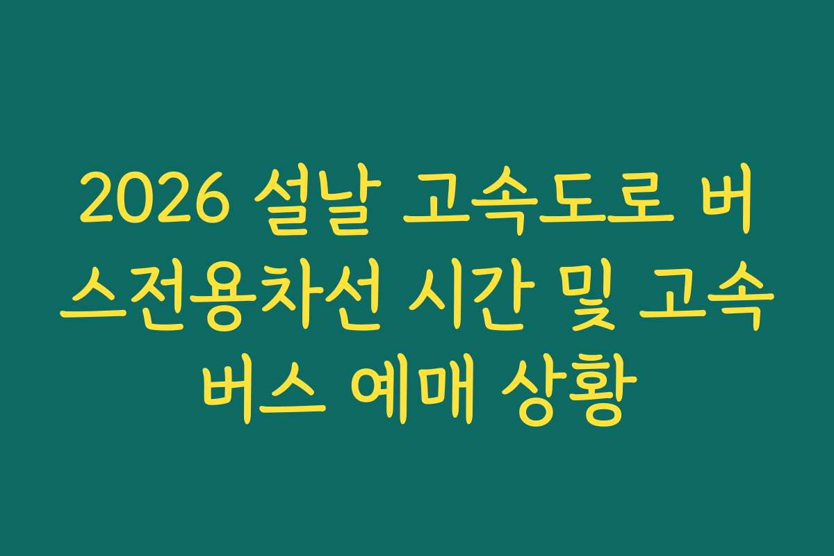 2026 설날 고속도로 버스전용차선 시간 및 고속버스 예매 상황