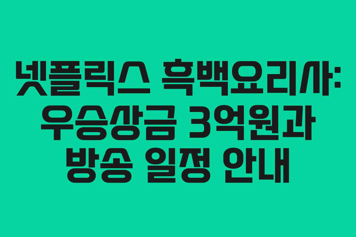 넷플릭스 흑백요리사: 우승상금 3억원과 방송 일정 안내