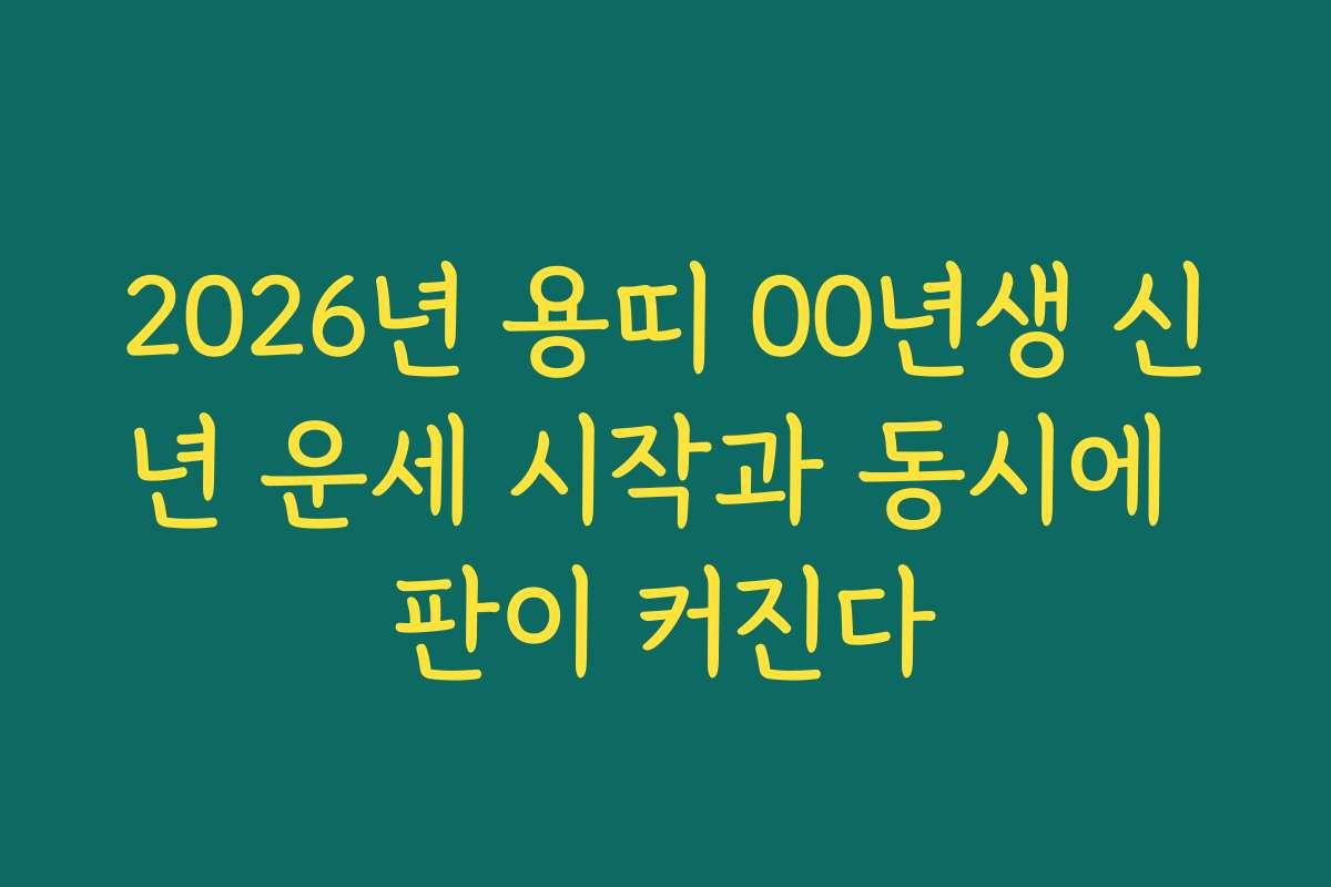2026년 용띠 00년생 신년 운세 시작과 동시에 판이 커진다