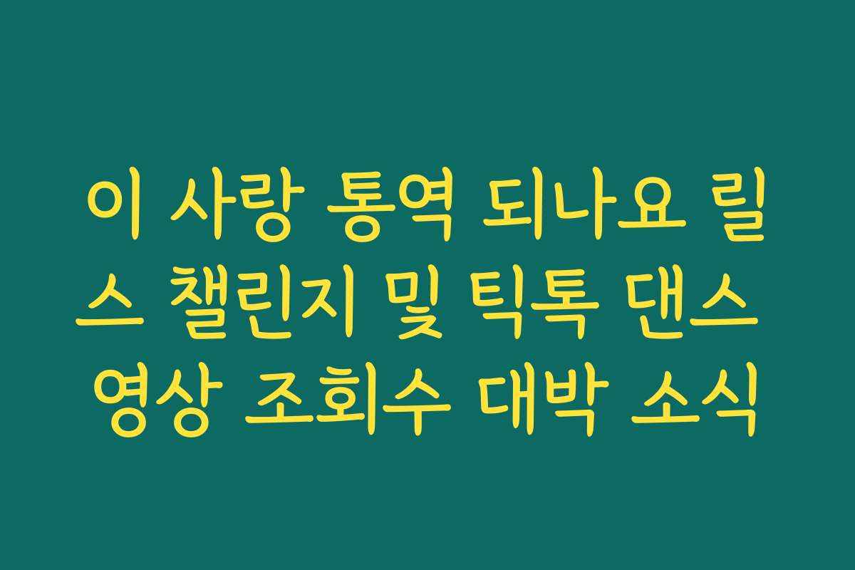 이 사랑 통역 되나요 릴스 챌린지 및 틱톡 댄스 영상 조회수 대박 소식