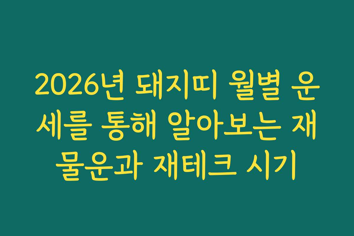 2026년 돼지띠 월별 운세를 통해 알아보는 재물운과 재테크 시기
