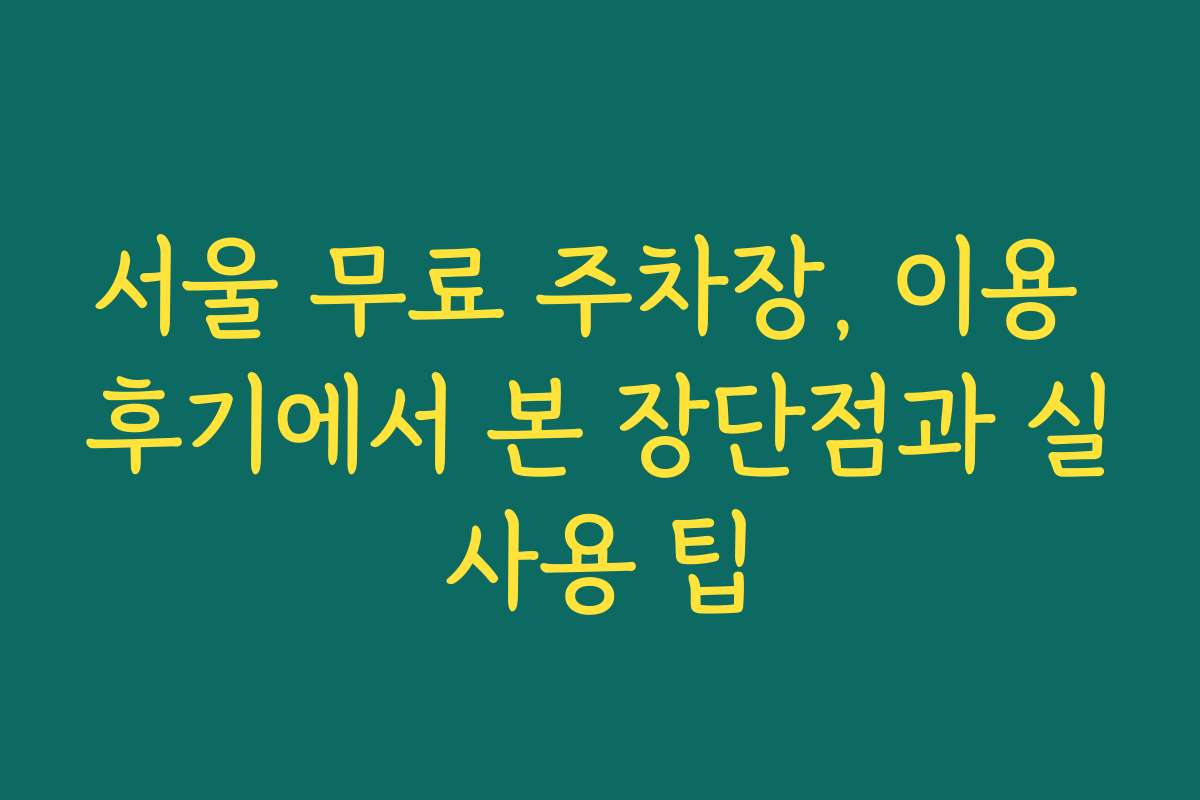 서울 무료 주차장, 이용 후기에서 본 장단점과 실사용 팁