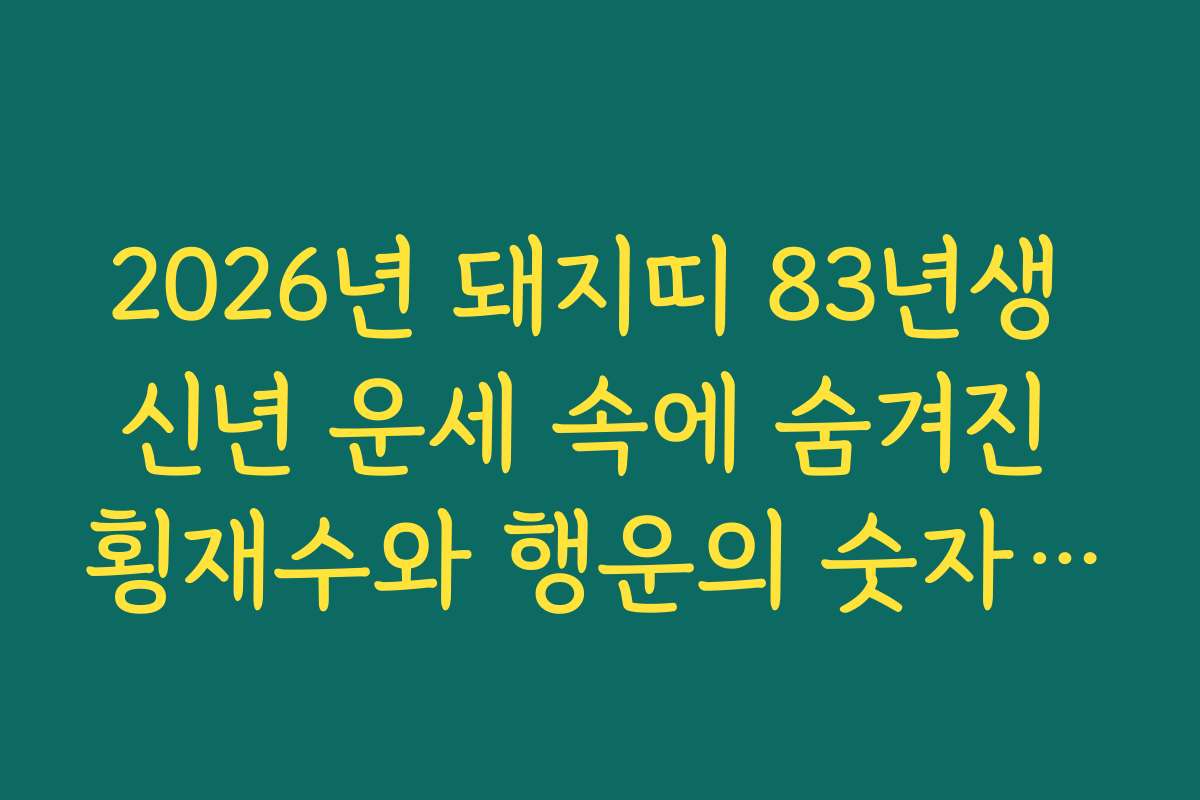 2026년 돼지띠 83년생 신년 운세 속에 숨겨진 횡재수와 행운의 숫자 정보