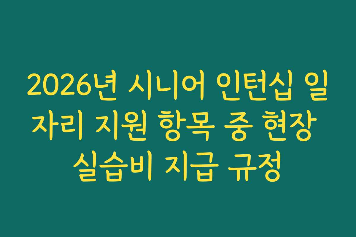 2026년 시니어 인턴십 일자리 지원 항목 중 현장 실습비 지급 규정