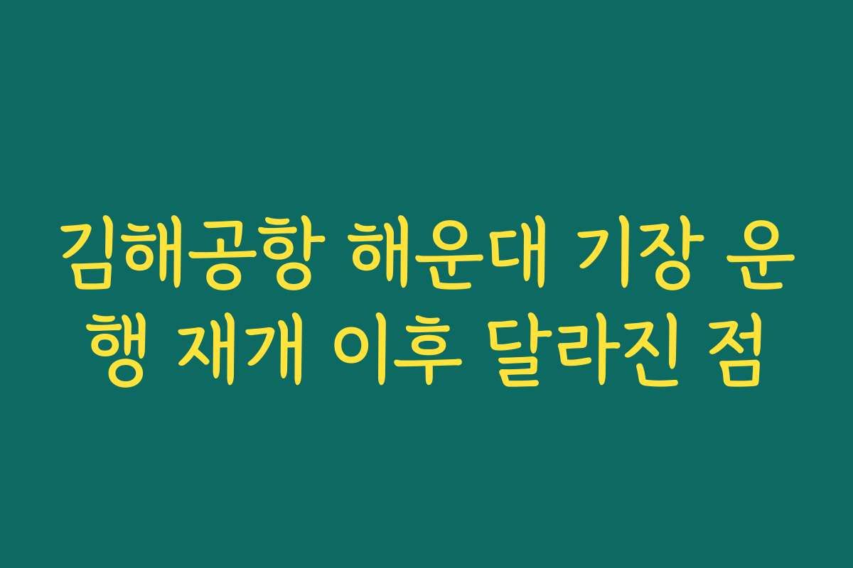 김해공항 해운대 기장 운행 재개 이후 달라진 점