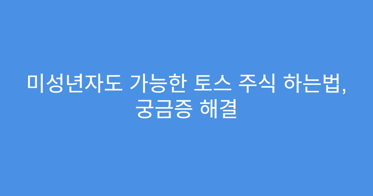 미성년자도 가능한 토스 주식 하는법, 궁금증 해결