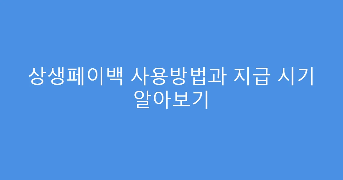 상생페이백 사용방법과 지급 시기 알아보기