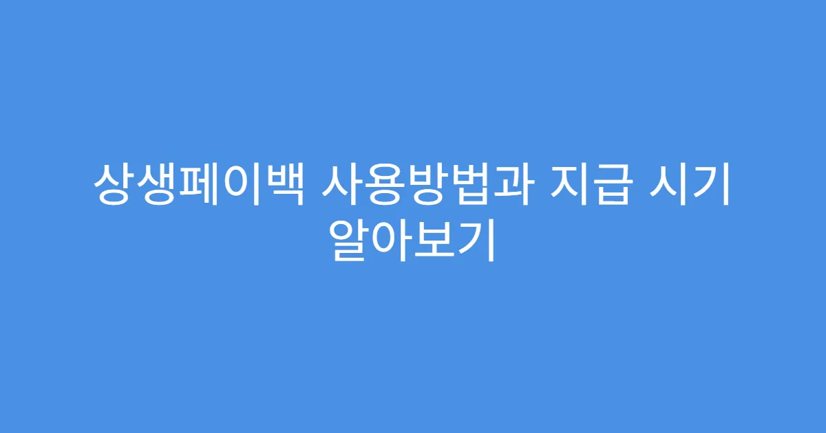 상생페이백 사용방법과 지급 시기 알아보기