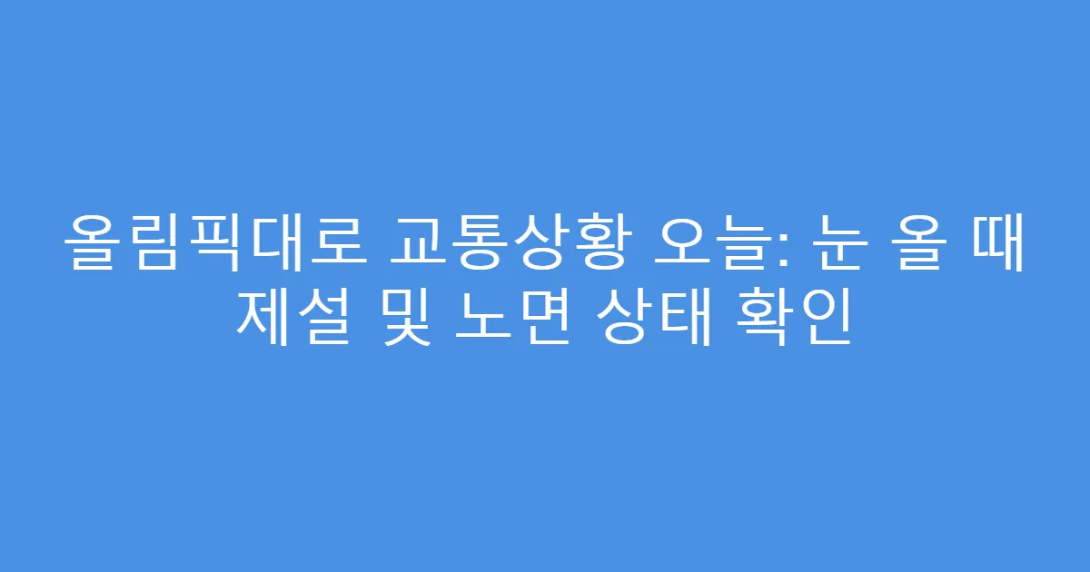 올림픽대로 교통상황 오늘: 눈 올 때 제설 및 노면 상태 확인