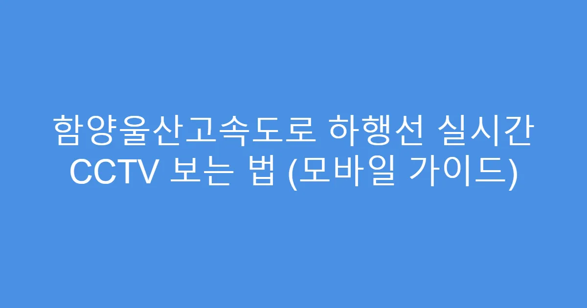 함양울산고속도로 하행선 실시간 CCTV 보는 법 (모바일 가이드)