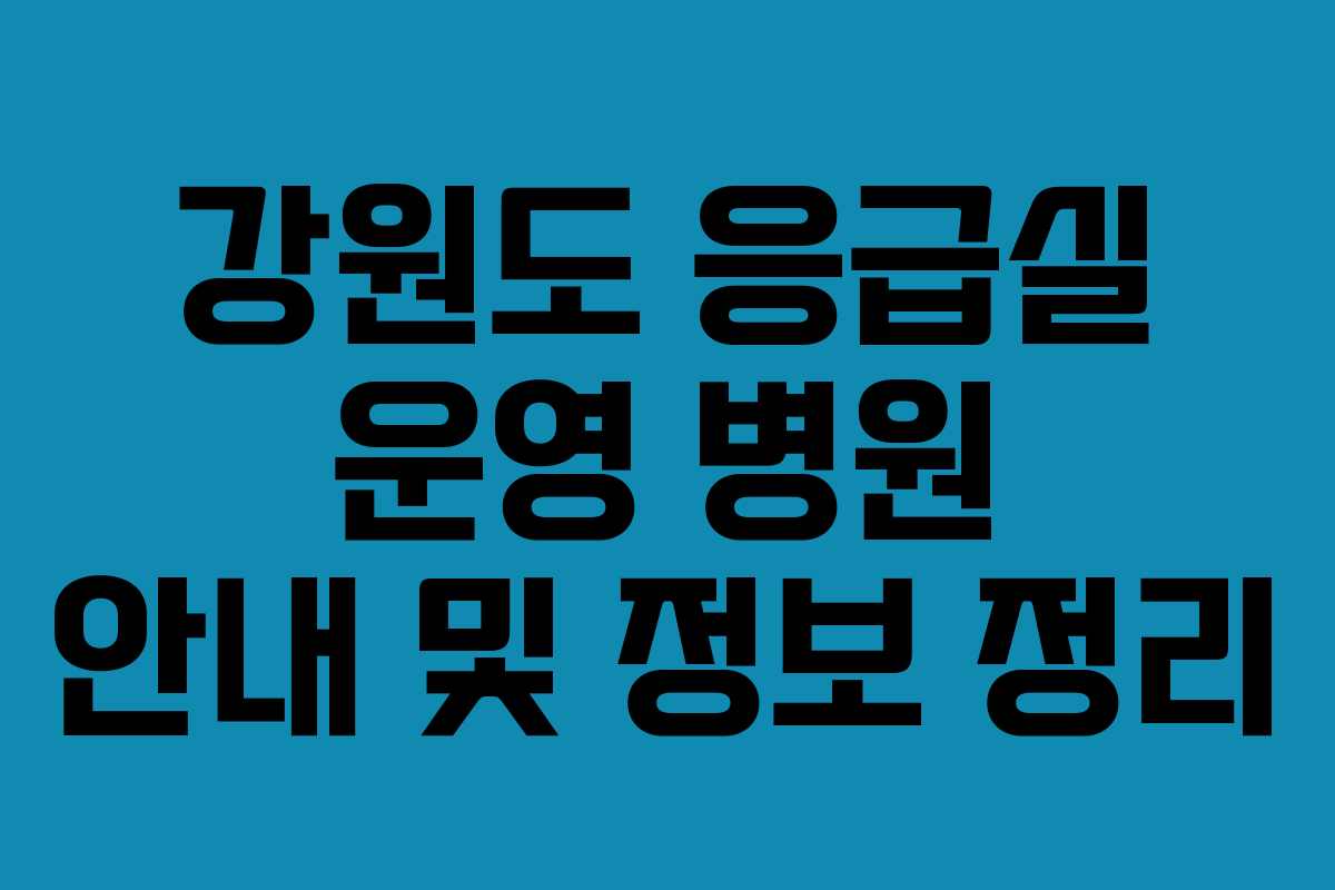 강원도 응급실 운영 병원 안내 및 정보 정리