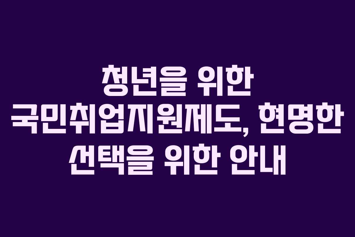 청년을 위한 국민취업지원제도, 현명한 선택을 위한 안내