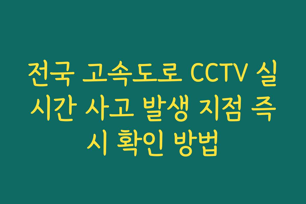전국 고속도로 CCTV 실시간 사고 발생 지점 즉시 확인 방법