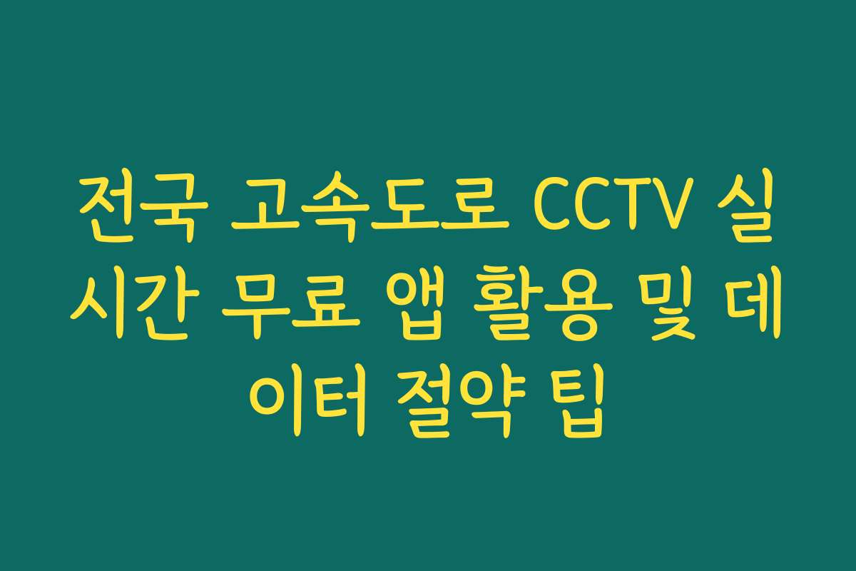 전국 고속도로 CCTV 실시간 무료 앱 활용 및 데이터 절약 팁