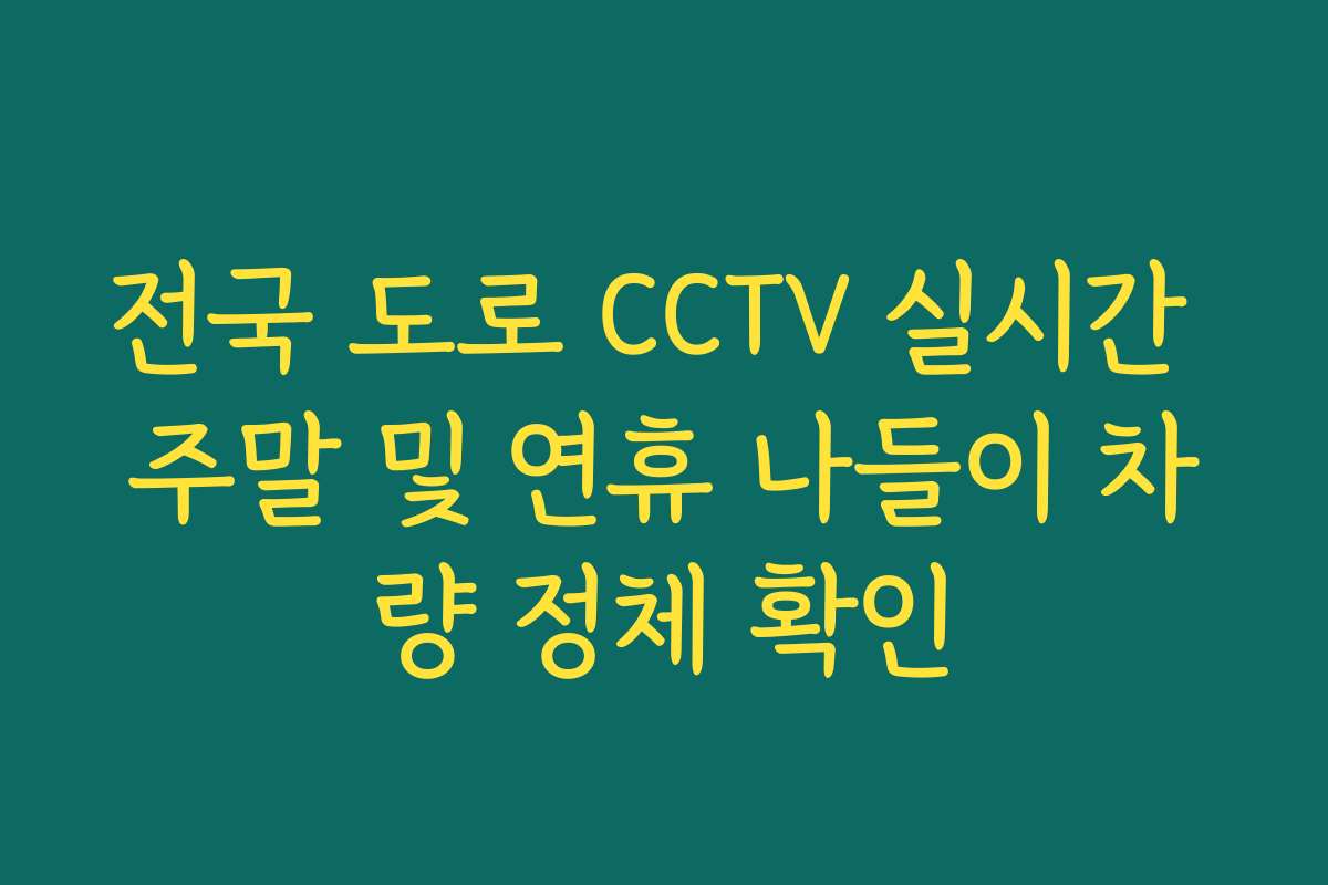 전국 도로 CCTV 실시간 주말 및 연휴 나들이 차량 정체 확인