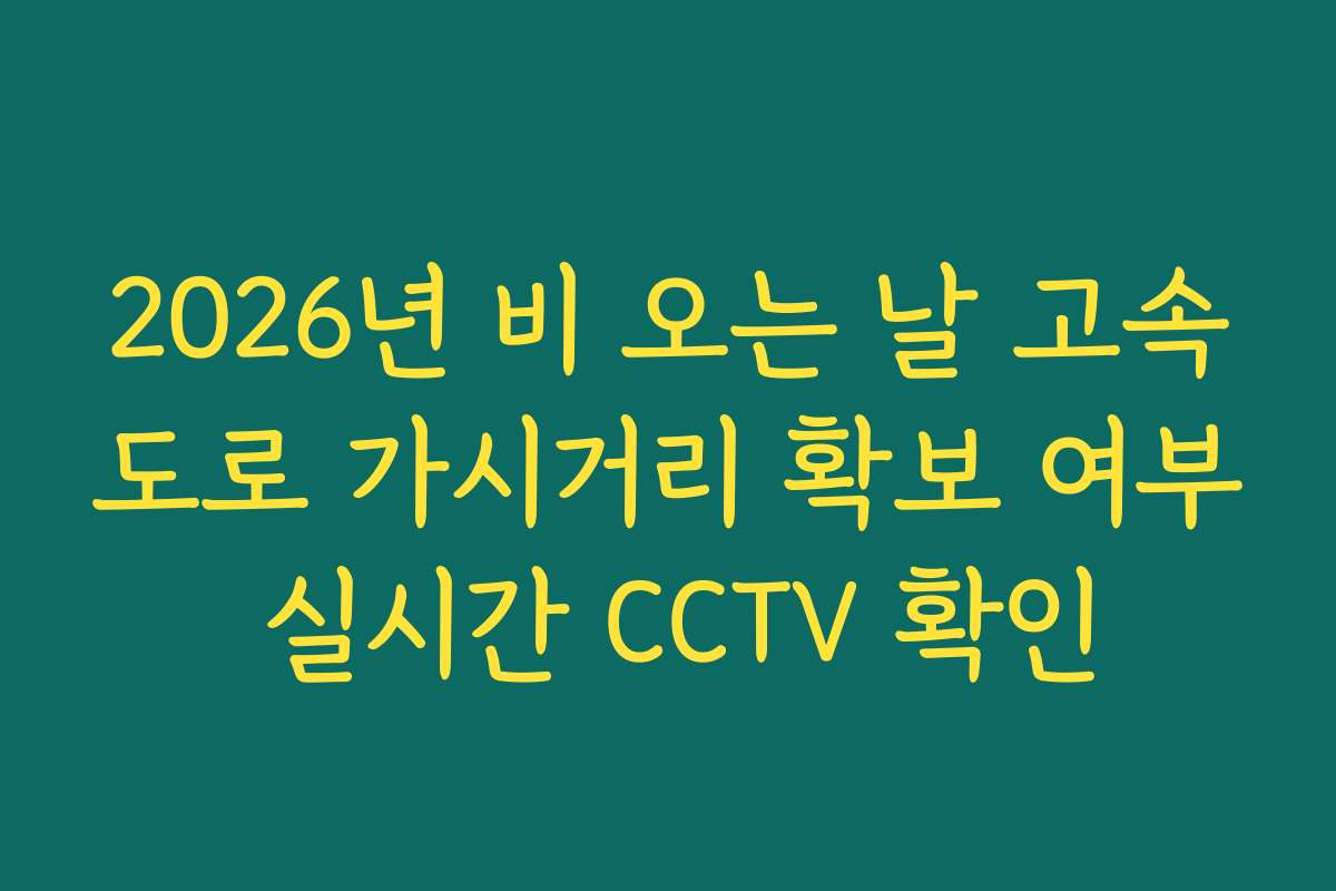 2026년 비 오는 날 고속도로 가시거리 확보 여부 실시간 CCTV 확인