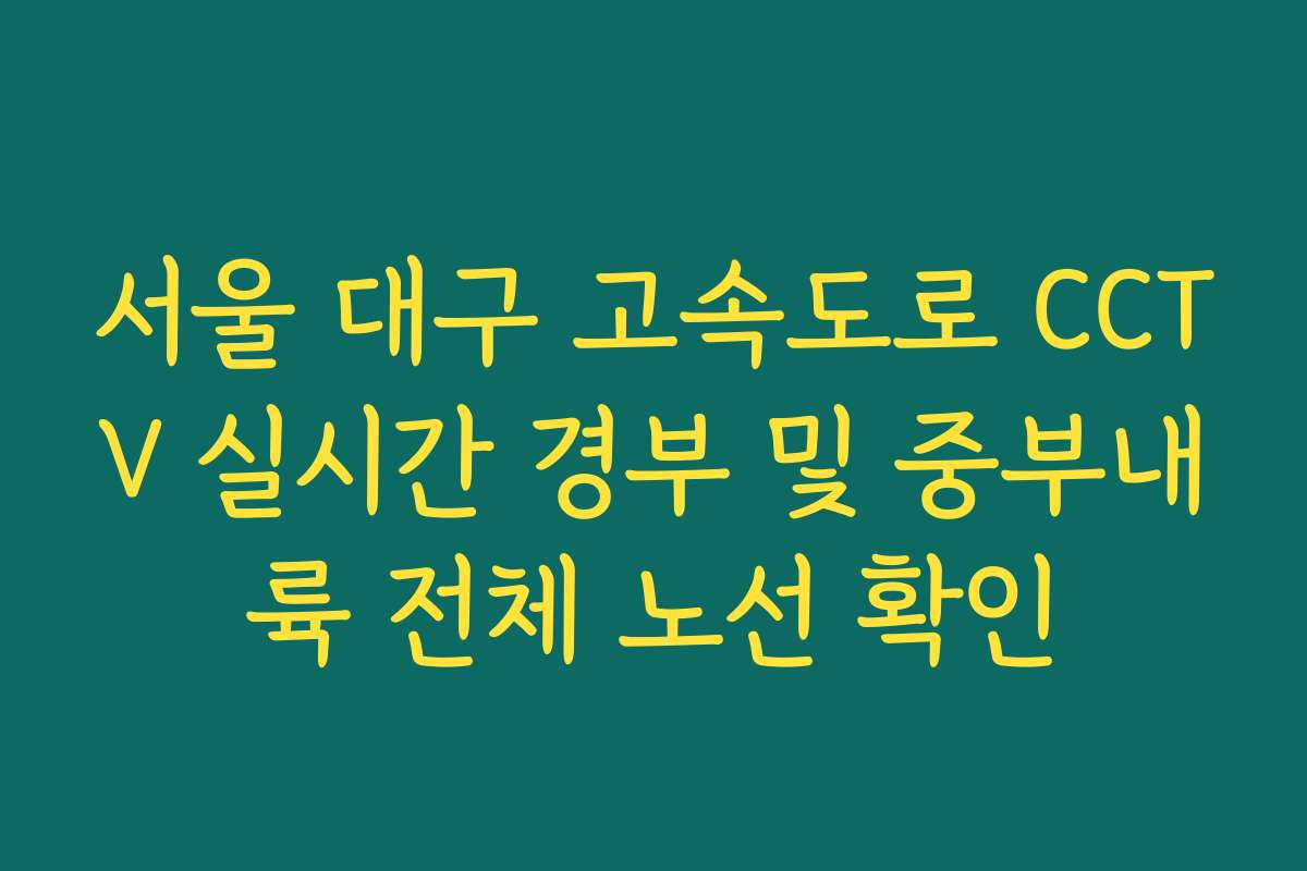 서울 대구 고속도로 CCTV 실시간 경부 및 중부내륙 전체 노선 확인