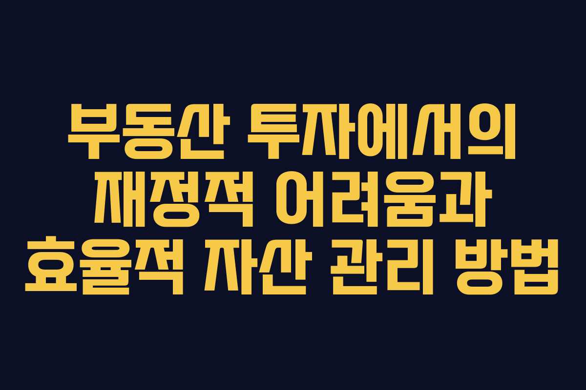 부동산 투자에서의 재정적 어려움과 효율적 자산 관리 방법