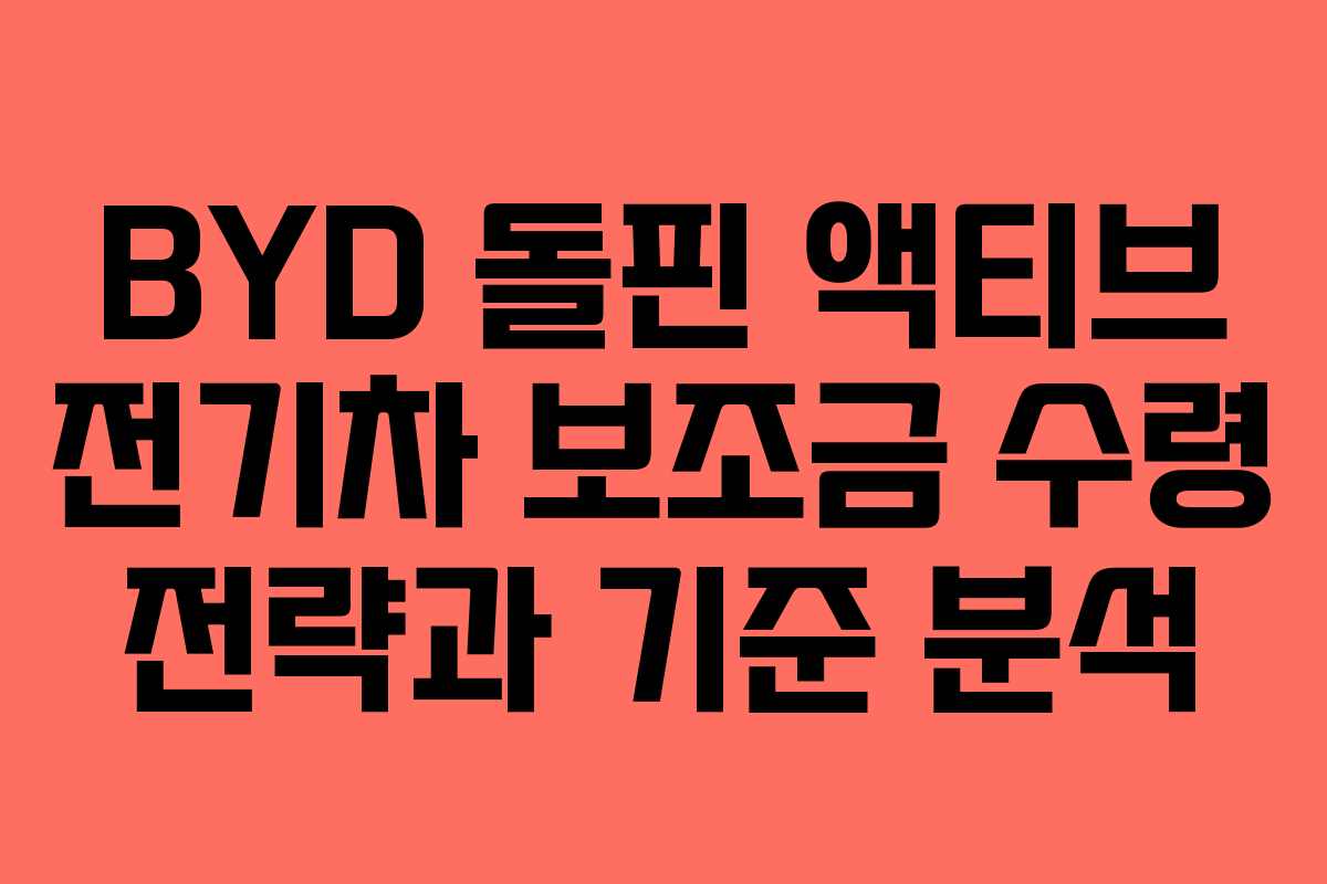 BYD 돌핀 액티브 전기차 보조금 수령 전략과 기준 분석
