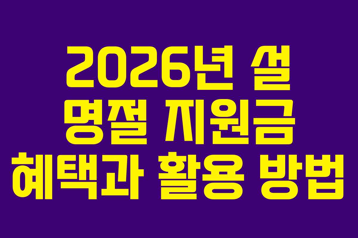 2026년 설 명절 지원금 혜택과 활용 방법